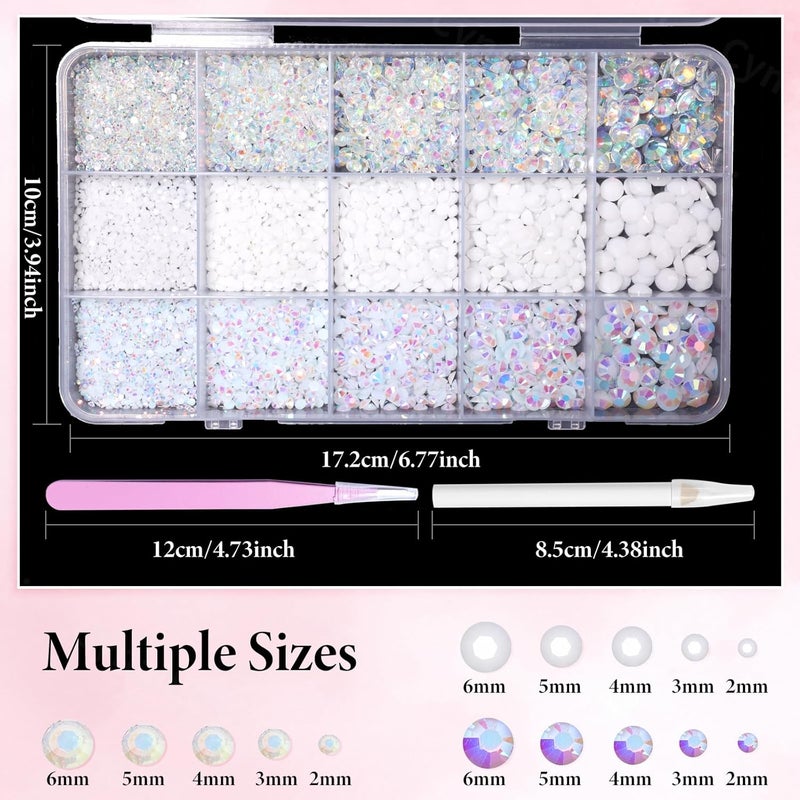 Cynailli 15000 Pcs White Resin Rhinestones for Crafts, Flatback Resin Rhinestones for Bedazzling Gems 2/3/4/5/6mm Flatback Gems Jewels for DIY Mugs Tumblers Bottles Clothing Shoes Nail Art - Image 2